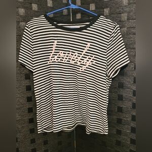 Black and White Striped Lovely T-Shirt XL